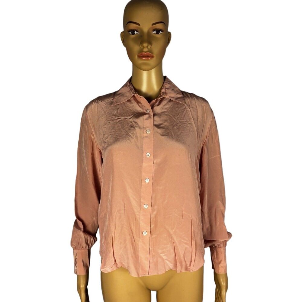 Flora Kung Disegni 100% Silk Blouse Women’s Size 8 Pink Long Sleeve Button